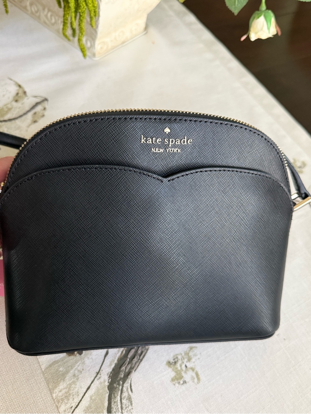 kate spade Black Saffiano Leather Dome Crossbody Bag